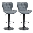 Bar Stools Set Of 2 Grey Adjustable Height Swivel Bar Chairs In PU Leather With Backrest & Footrest