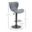 Bar Stools Set Of 2 Grey Adjustable Height Swivel Bar Chairs In PU Leather With Backrest & Footrest