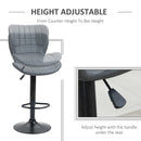 Bar Stools Set Of 2 Grey Adjustable Height Swivel Bar Chairs In PU Leather With Backrest & Footrest