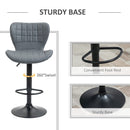 Bar Stools Set Of 2 Grey Adjustable Height Swivel Bar Chairs In PU Leather With Backrest & Footrest