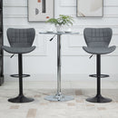 Bar Stools Set Of 2 Grey Adjustable Height Swivel Bar Chairs In PU Leather With Backrest & Footrest