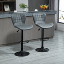 Bar Stools Set Of 2 Grey Adjustable Height Swivel Bar Chairs In PU Leather With Backrest & Footrest