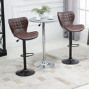 Bar Stools Set Of 2 Brown Adjustable Height Swivel Bar Chairs In PU Leather With Backrest & Footrest