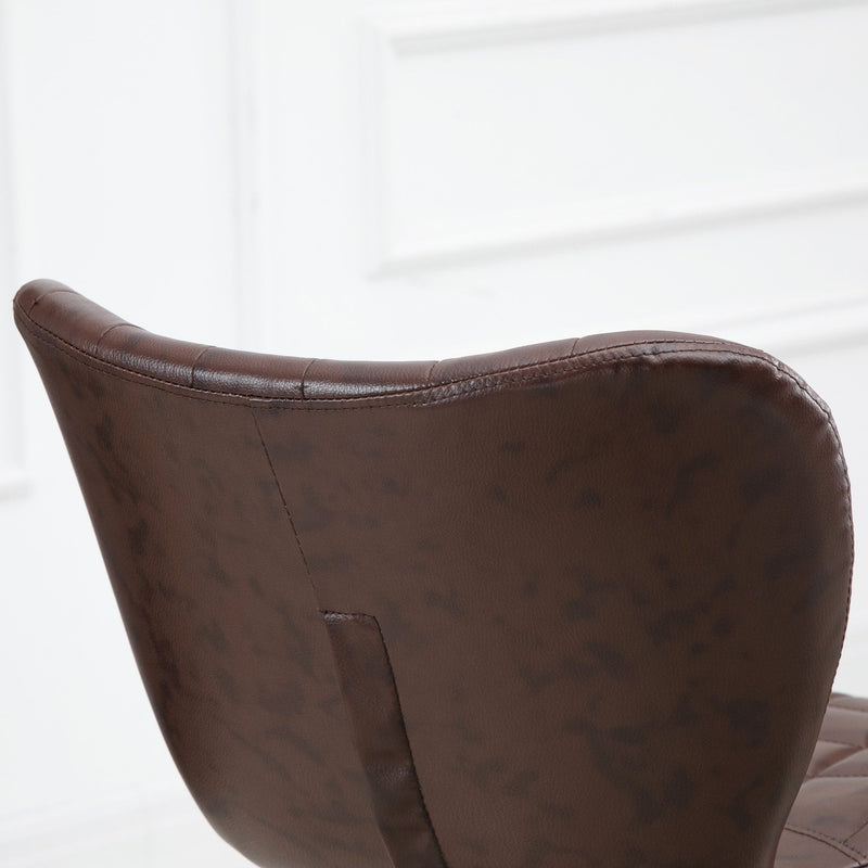 Bar Stools Set of 2 Brown Adjustable Height Swivel Bar Chairs in PU Leather with Backrest & Footrest