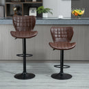Bar Stools Set Of 2 Brown Adjustable Height Swivel Bar Chairs In PU Leather With Backrest & Footrest