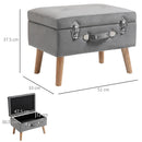 Faux Velvet Upholstered Ottoman Trunk with Wooden Legs - Grey