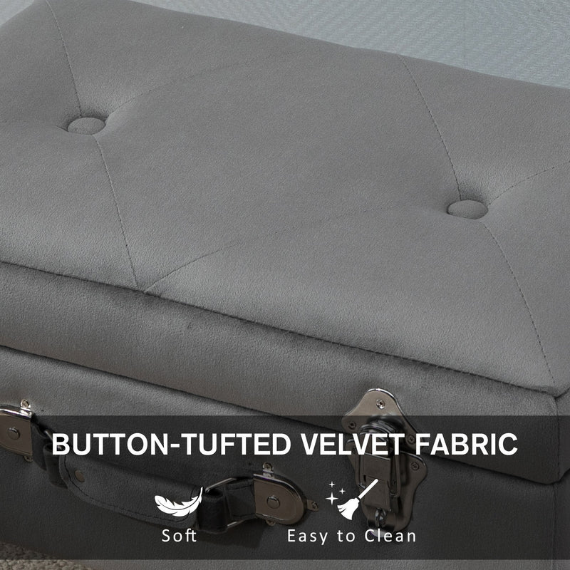 Faux Velvet Upholstered Ottoman Trunk with Wooden Legs - Grey