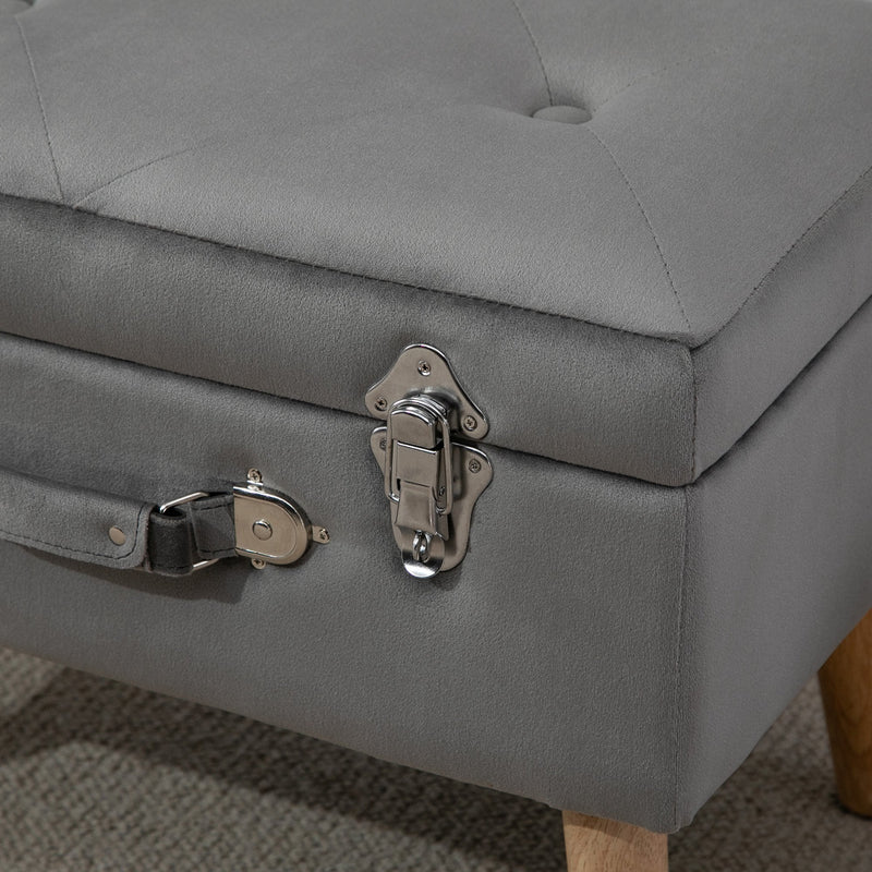 Faux Velvet Upholstered Ottoman Trunk with Wooden Legs - Grey