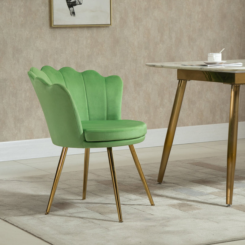 Accent Chair Modern Velvet-Touch Fabric Armchair with Gold Metal Legs for Living Room & Dining Room, Green