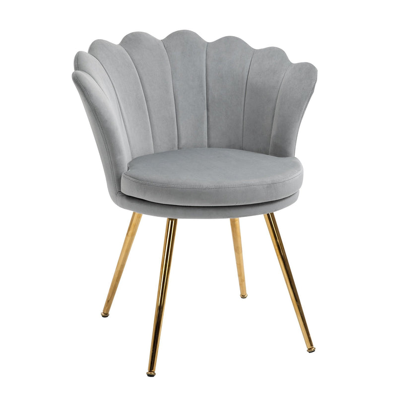 Modern Dining Accent Chair Velvet-Touch Fabric Armchair with Gold Metal Legs - Grey