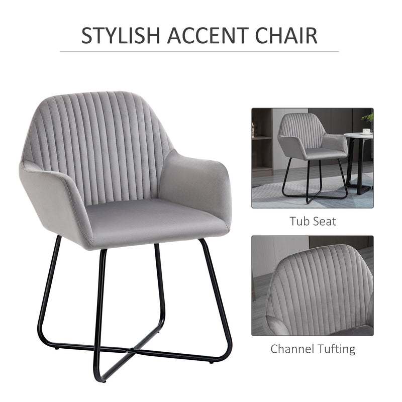 Modern Accent Chair Velvet-Touch Fabric Upholstered Lounge Armchair with Metal Base, Grey Velvet Base