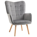 Modern Accent Chair Velvet-Touch Tufted Wingback Armchair Upholstered Leisure Lounge Sofa Club Chair with Wood Legs, Grey Armchair