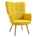 Modern Accent Chair Velvet-Touch Tufted Wingback Armchair Upholstered Leisure Lounge Sofa Club Chair with Wood Legs, Yellow Armchair
