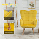 Modern Accent Chair Velvet-Touch Tufted Wingback Armchair Upholstered Leisure Lounge Sofa Club Chair with Wood Legs, Yellow Armchair