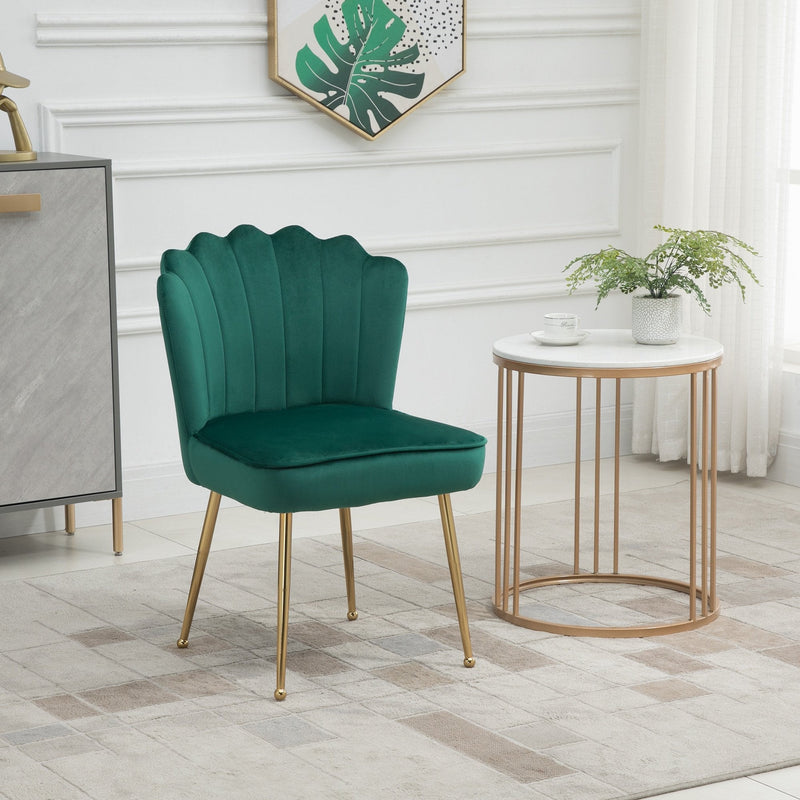 Accent Chair Velvet-Touch Vanity Chair Makeup Chair with Golden Metal Legs for Living Room & Dining Room, Green