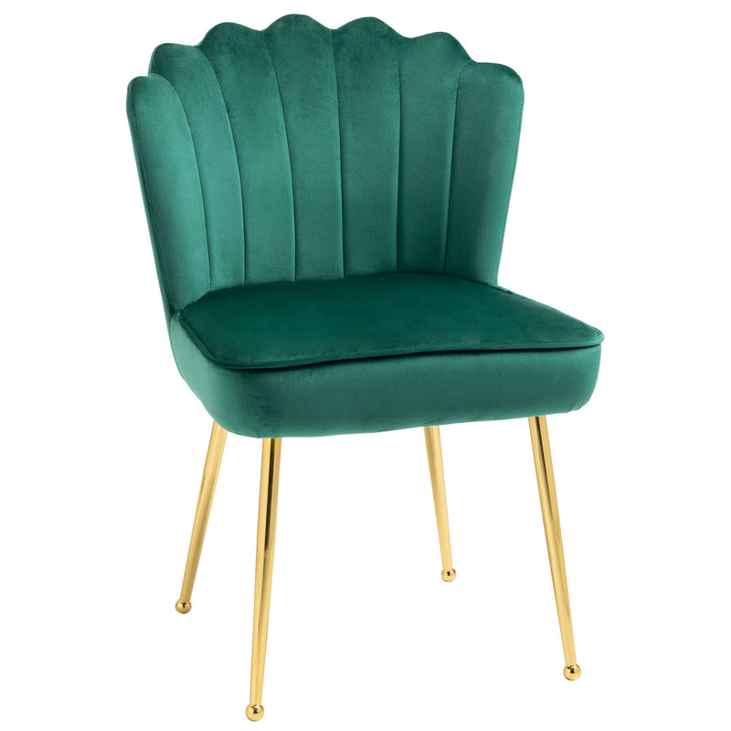 Accent Chair Velvet-Touch Vanity Chair Makeup Chair with Golden Metal Legs for Living Room & Dining Room, Green