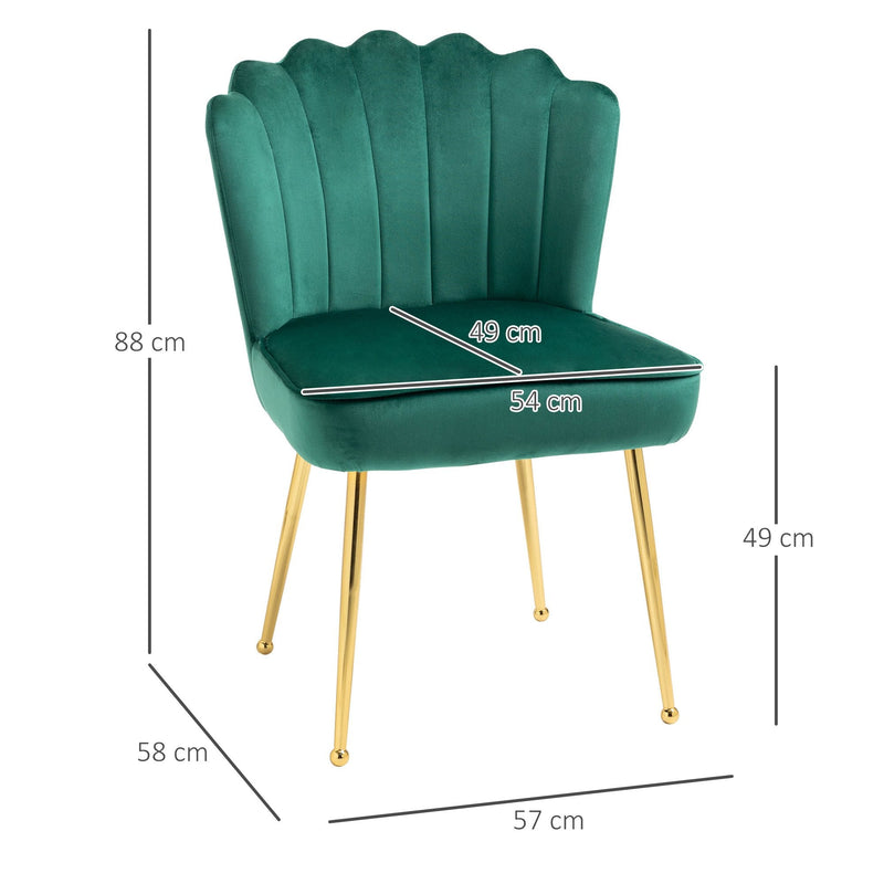 Accent Chair Velvet-Touch Vanity Chair Makeup Chair with Golden Metal Legs for Living Room & Dining Room, Green