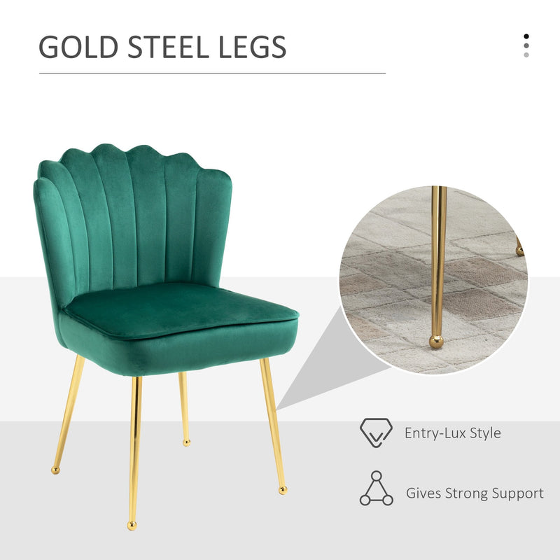 Accent Chair Velvet-Touch Vanity Chair Makeup Chair with Golden Metal Legs for Living Room & Dining Room, Green