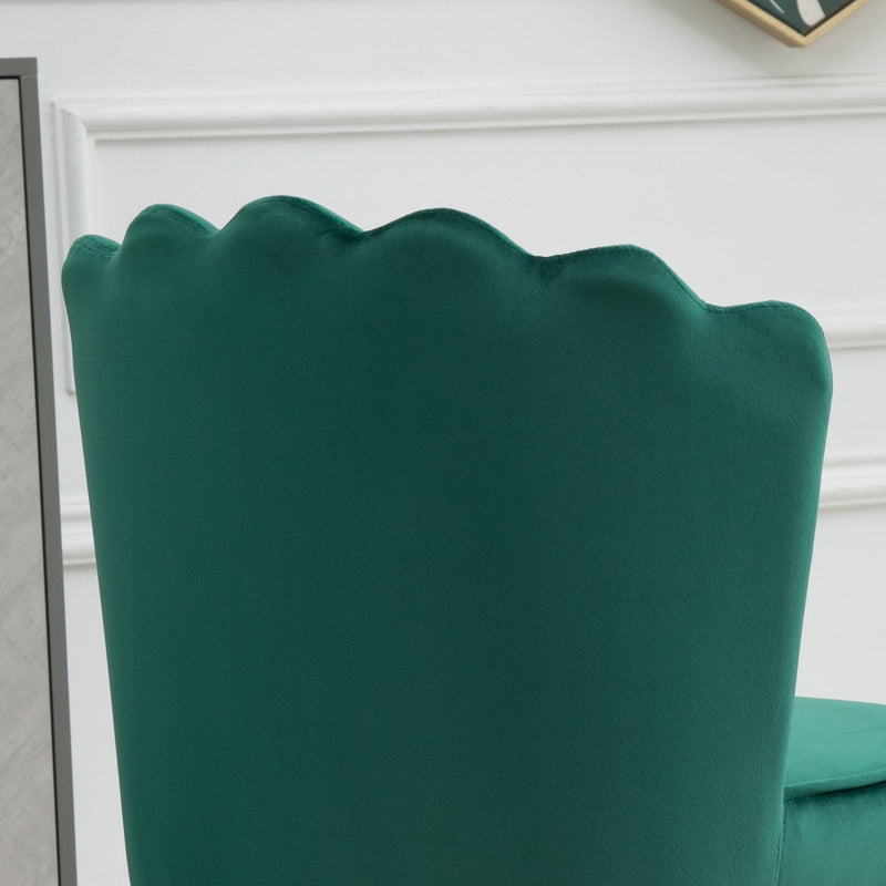 Green Velvet-Touch Vanity Chair Makeup Chair with Golden Metal Legs for Living Room & Dining Room