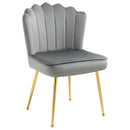 Grey Velvet-Touch Vanity Chair Makeup Chair with Golden Metal Legs for Living Room & Dining Room