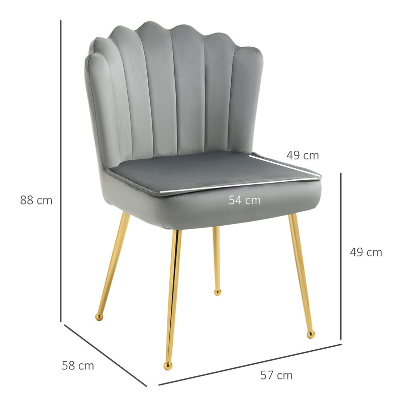 Accent Chair Velvet-Touch Vanity Chair Makeup Chair with Golden Metal Legs for Living Room & Dining Room, Grey