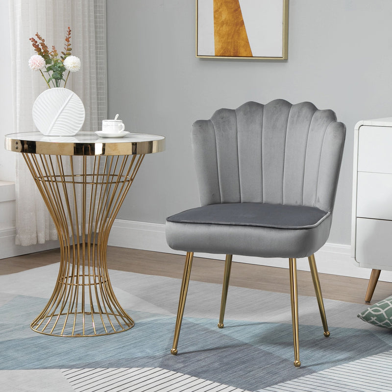 Accent Chair Velvet-Touch Vanity Chair Makeup Chair with Golden Metal Legs for Living Room & Dining Room, Grey