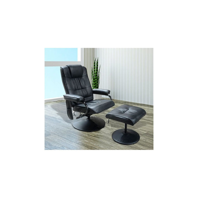 Leather Massage Recliner Chair W/Footstool Black Deluxe Faux Easy Sofa Armchair Reclining with Foot Stool New Electric Rest 10 Point Massager Heat