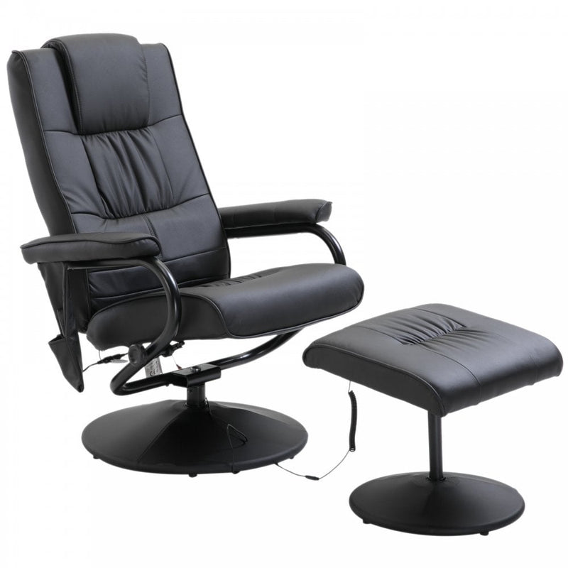 Leather Massage Recliner Chair W/Footstool Black Deluxe Faux Easy Sofa Armchair Reclining with Foot Stool New Electric Rest 10 Point Massager Heat