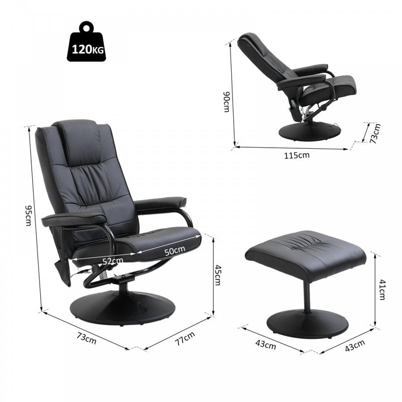 Leather Massage Recliner Chair W/Footstool Black Deluxe Faux Easy Sofa Armchair Reclining with Foot Stool New Electric Rest 10 Point Massager Heat