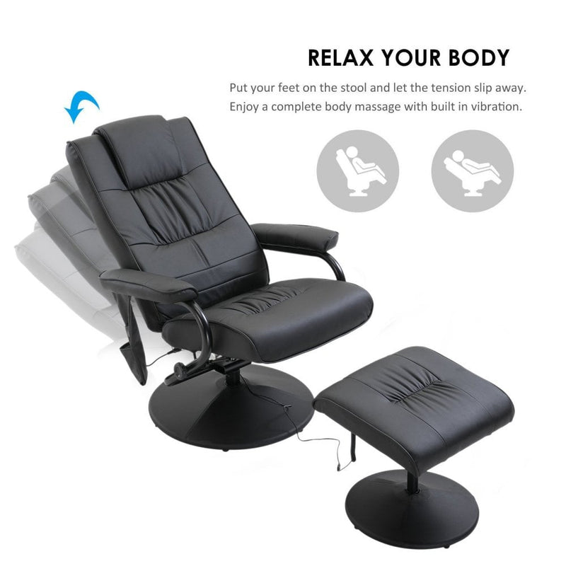 Leather Massage Recliner Chair W/Footstool Black Deluxe Faux Easy Sofa Armchair Reclining with Foot Stool New Electric Rest 10 Point Massager Heat