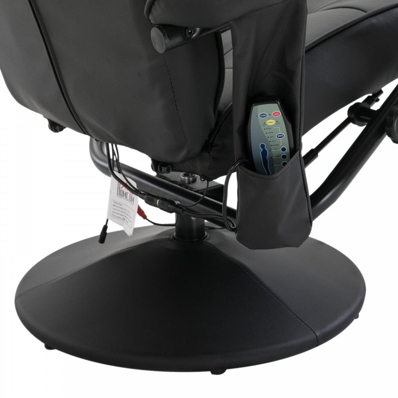 Leather Massage Recliner Chair W/Footstool Black Deluxe Faux Easy Sofa Armchair Reclining with Foot Stool New Electric Rest 10 Point Massager Heat