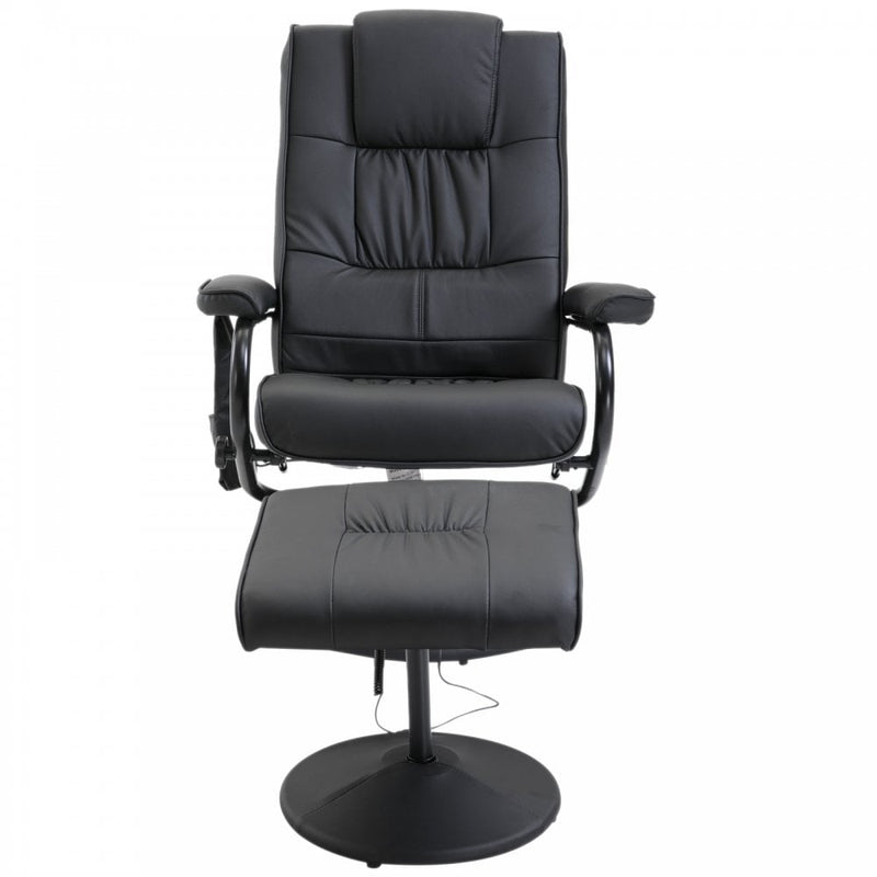 Leather Massage Recliner Chair W/Footstool Black Deluxe Faux Easy Sofa Armchair Reclining with Foot Stool New Electric Rest 10 Point Massager Heat