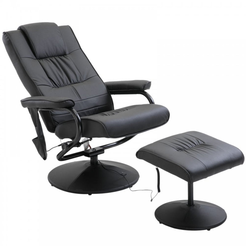Leather Massage Recliner Chair W/Footstool Black Deluxe Faux Easy Sofa Armchair Reclining with Foot Stool New Electric Rest 10 Point Massager Heat
