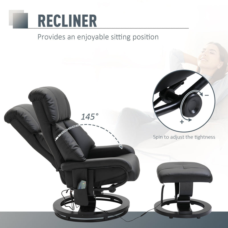 Reclining Massage Chair with Heat Foot Stool Black Luxury Fuax leather Electric Sofa Recliner 10 Massager Heat New Heated Footrest