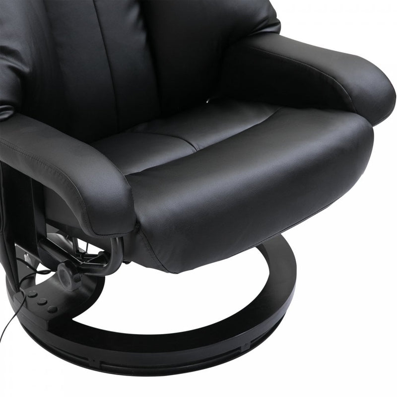 Reclining Massage Chair with Heat Foot Stool Black Luxury Fuax leather