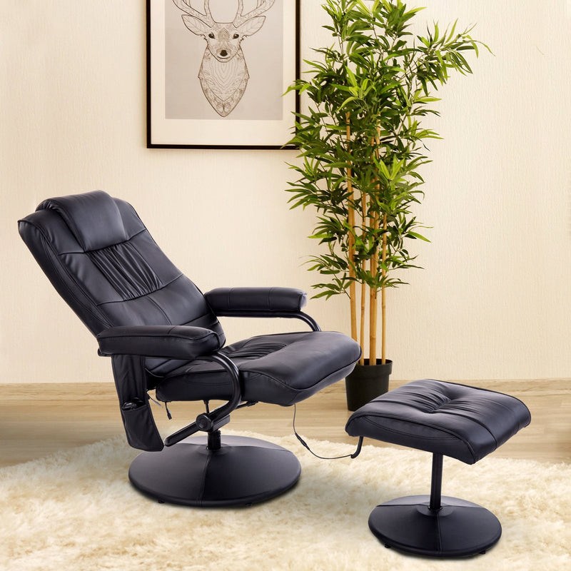 Manual Sofa Reclining Armchair PU Leather Massage Recliner Chair and Ottoman - Black