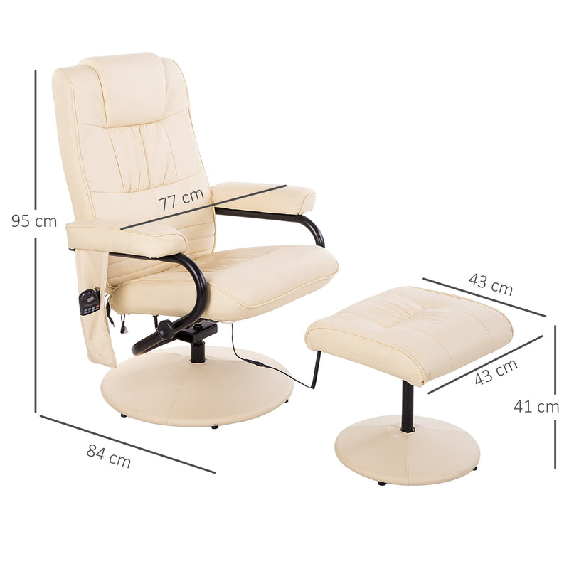PU Leather Manual Sofa Reclining Armchair and Ottoman - Beige