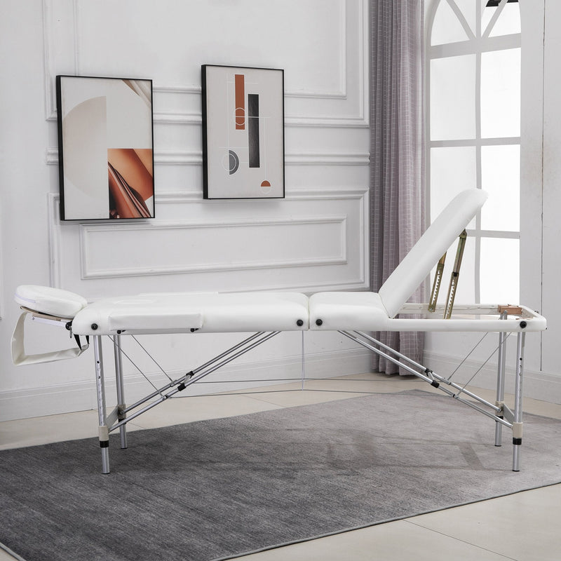 PVC Upholstered Portable Massage Table Beauty Bed w/ Carry Case - White