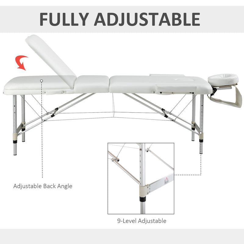PVC Upholstered Portable Massage Table Beauty Bed w/ Carry Case - White
