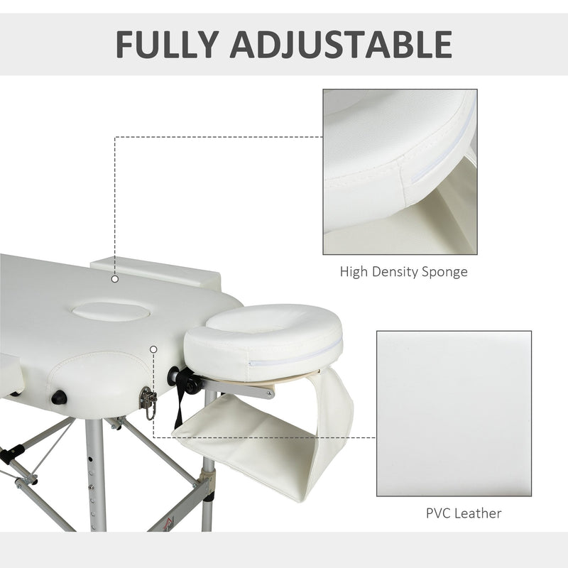 PVC Upholstered Portable Massage Table Beauty Bed w/ Carry Case - White