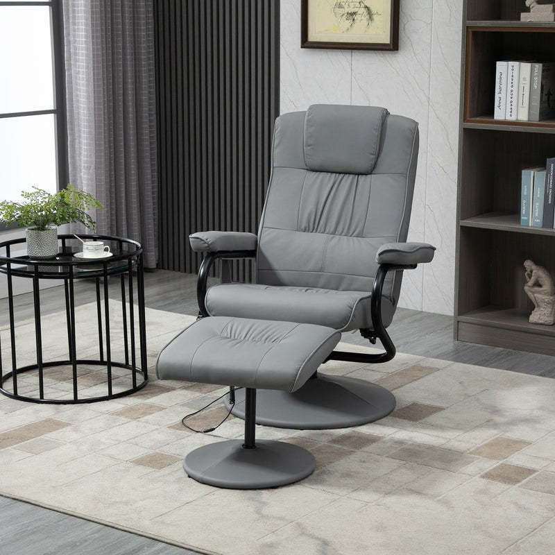 Manual Sofa Reclining Armchair PU Leather Massage Recliner Chair and Ottoman with Heating Function, Grey Cushioned 10 Point Vibration