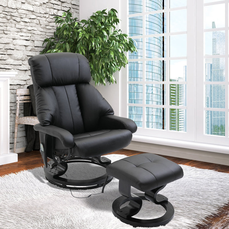 Luxury Faux leather Chair Recliner Electric Massage Chair Sofa 10 Massager with Foot Stool Black Faux Leather, Footrest