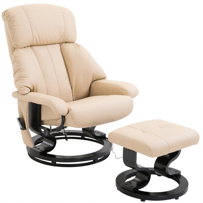 Luxury Faux leather Chair Recliner Electric Massage Chair Sofa 10 Massager with Foot Stool White Faux Leather, Footrest