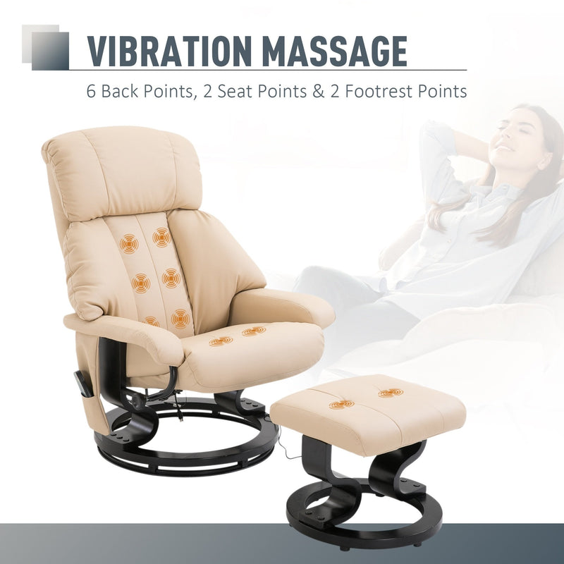 Luxury Faux leather Chair Recliner Electric Massage Chair Sofa 10 Massager with Foot Stool White Faux Leather, Footrest