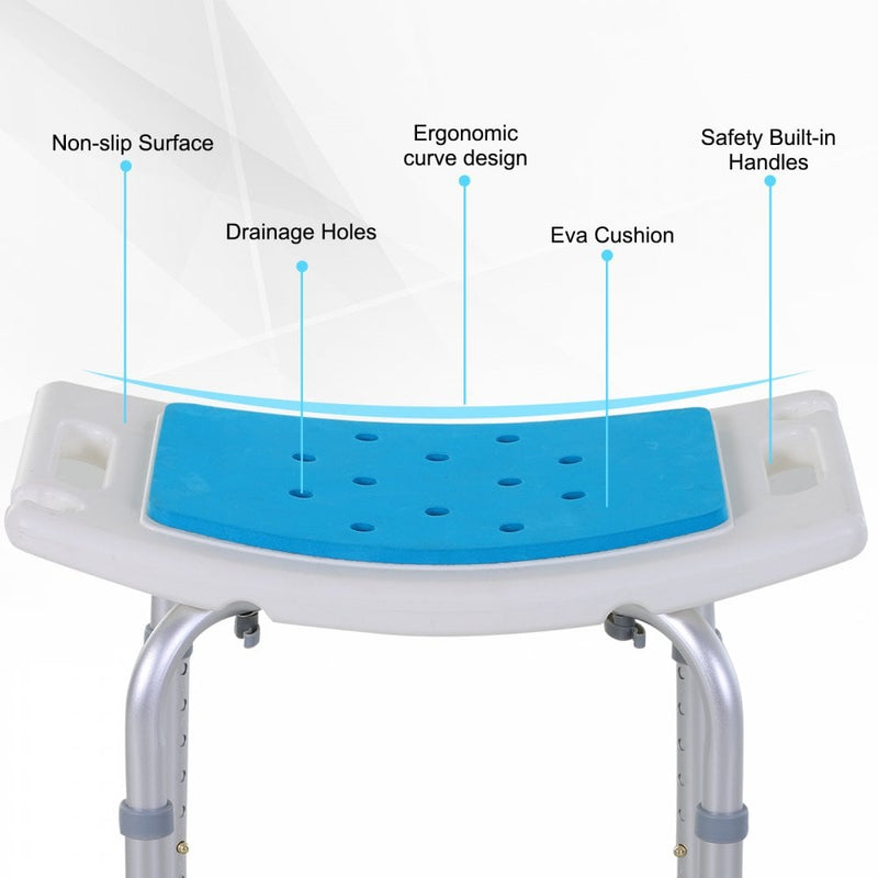 HOMCOM Aluminium Alloy 6-Level Non-Slip Bathroom Stool w/ Drainage Blue