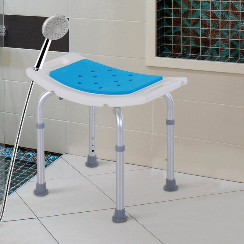 HOMCOM Aluminium Alloy 6-Level Non-Slip Bathroom Stool w/ Drainage Blue