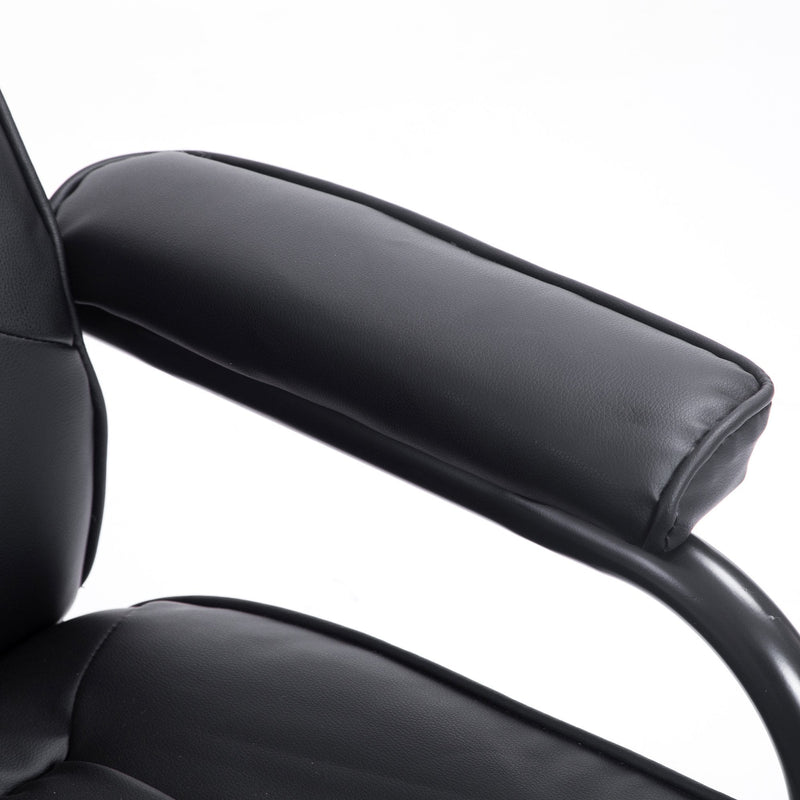 Leather Recliner and Ottoman Set, Modern Swivel Leisure Lounge Chair with Footstool, 145-¦ Adjustable Backrest and Thick Padding for Living Room, Dining Room, Bedroom, Office, Black Padded Cushion Back