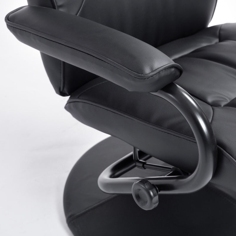 Leather Recliner and Ottoman Set, Modern Swivel Leisure Lounge Chair with Footstool, 145-¦ Adjustable Backrest and Thick Padding for Living Room, Dining Room, Bedroom, Office, Black Padded Cushion Back