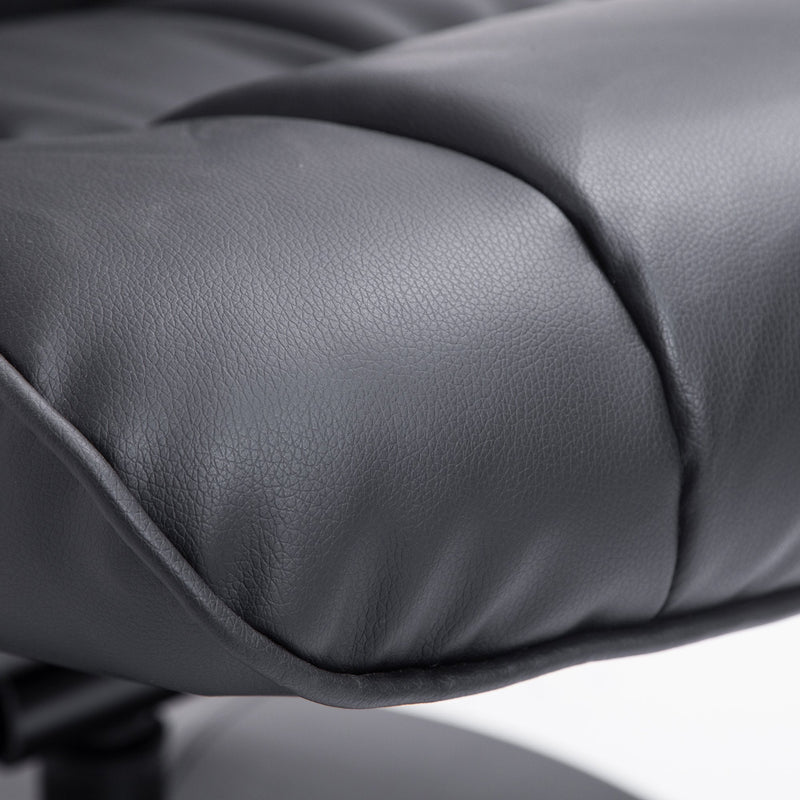 Leather Recliner and Ottoman Set, Modern Swivel Leisure Lounge Chair with Footstool, 145-¦ Adjustable Backrest and Thick Padding for Living Room, Dining Room, Bedroom, Office, Black Padded Cushion Back