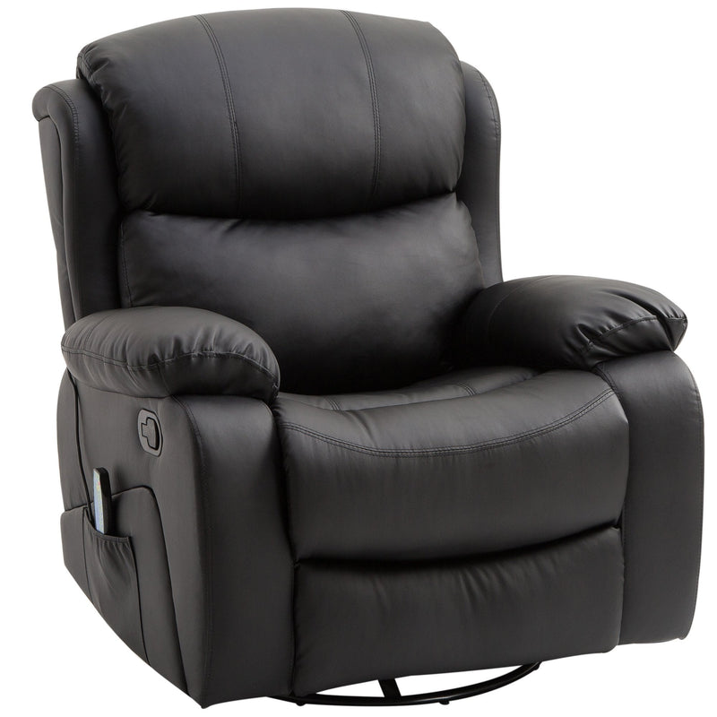 PU Leather Recliner Massage Chair Swivel Heated Rocking Seat Armchair Rocker Footrest W/Remote Control Heating-Black